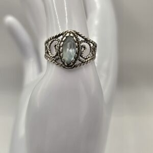 Shube 925 Sterling Silver Blue Topaz Marquise filagree rope ring Sz 9 4g